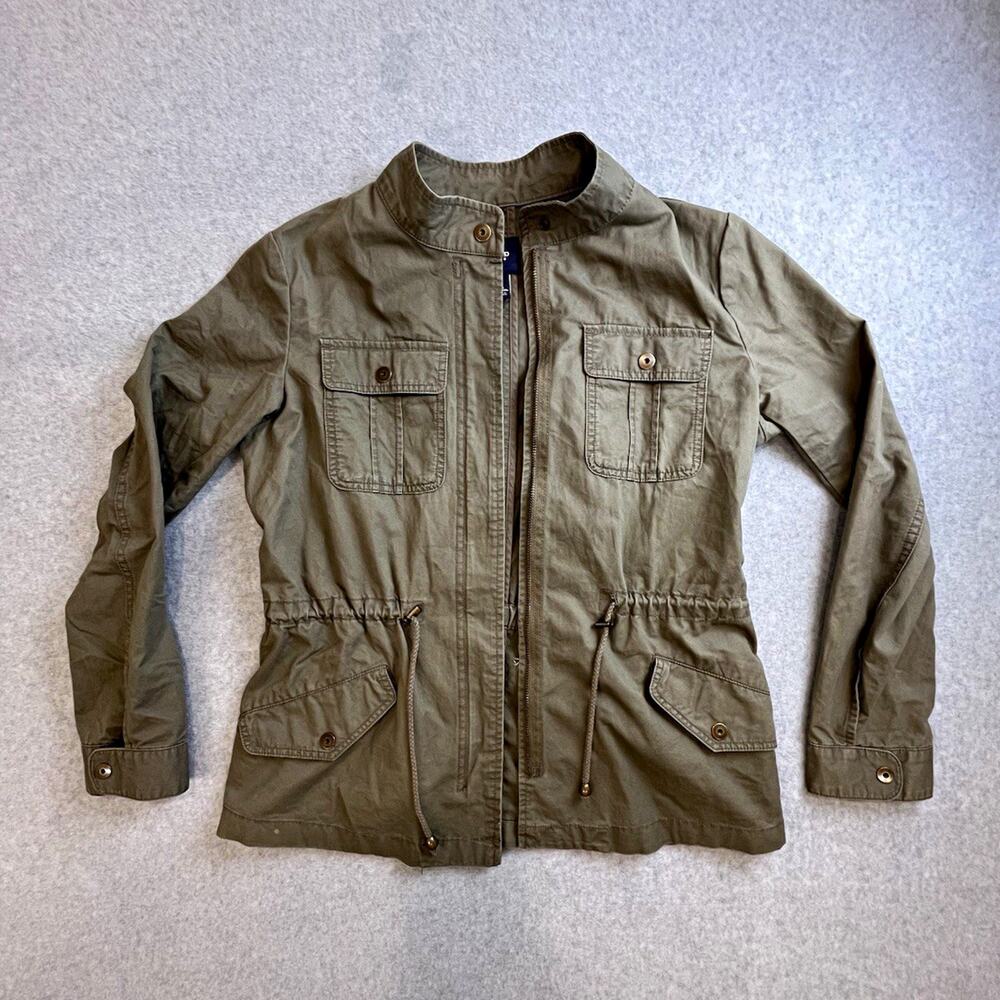 Gap Green Military Utility Jacket Womenβs Sz S Zip Drawstring Pockets